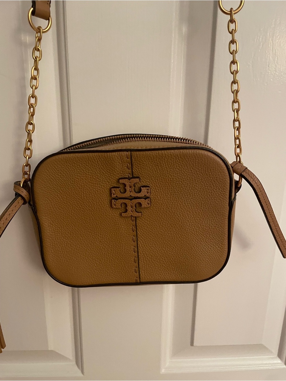 Tory Burch McGraw Leather Crossbody Bag - Saddle